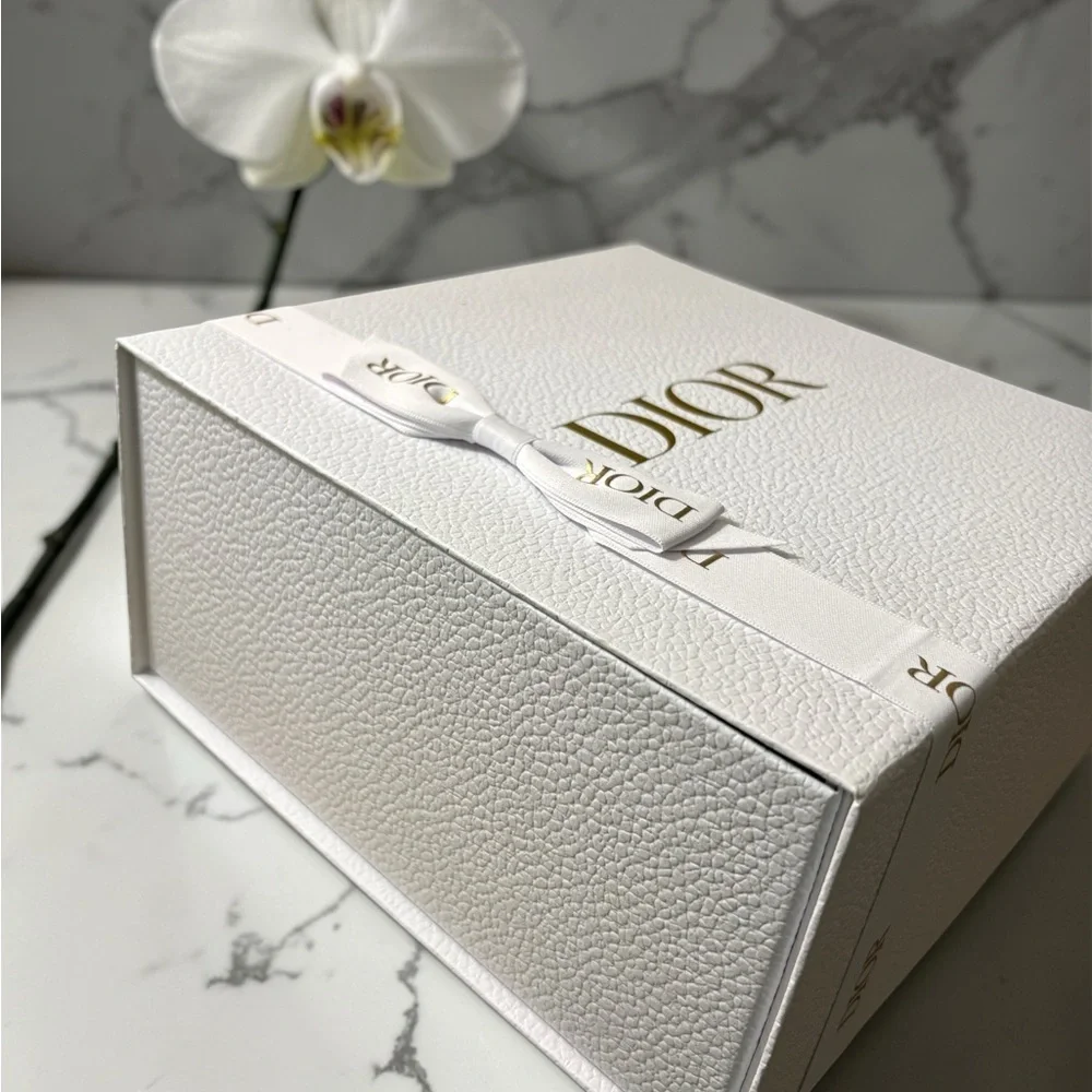 Dior White and Gold Logo Gift Box with Branded Ribbon